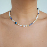 Freshwater Pearl Evil Eye Blue Beaded Necklace
