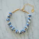 14k Gold Filled with Blue Floral Porcelain Beads