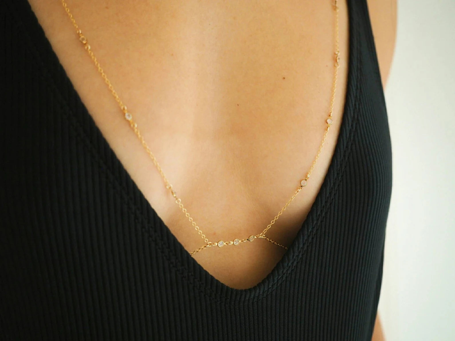 14k Gold Filled CZ Diamonds Halter Top Body Chain VERSION 2.0